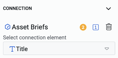 A zoomed-in view of the larger screenshot earlier. This is a screenshot of the &quot;connection&quot; section in the &quot;element configuration panel&quot;. In this example, the only option that is current set is the &quot;Label&quot;, which is set to &quot;Title&quot;.