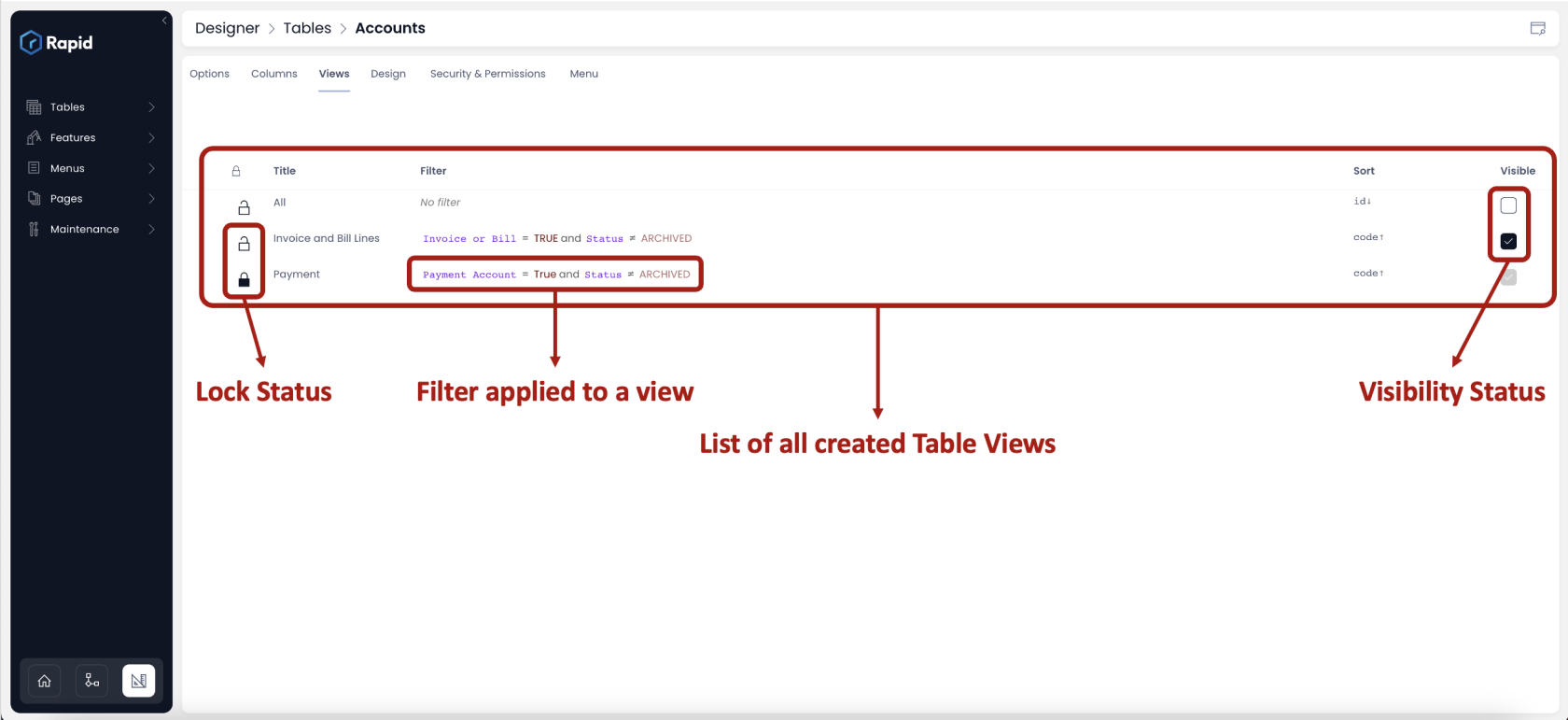 How to edit / delete table views in Designer | Rapid Platform Docs