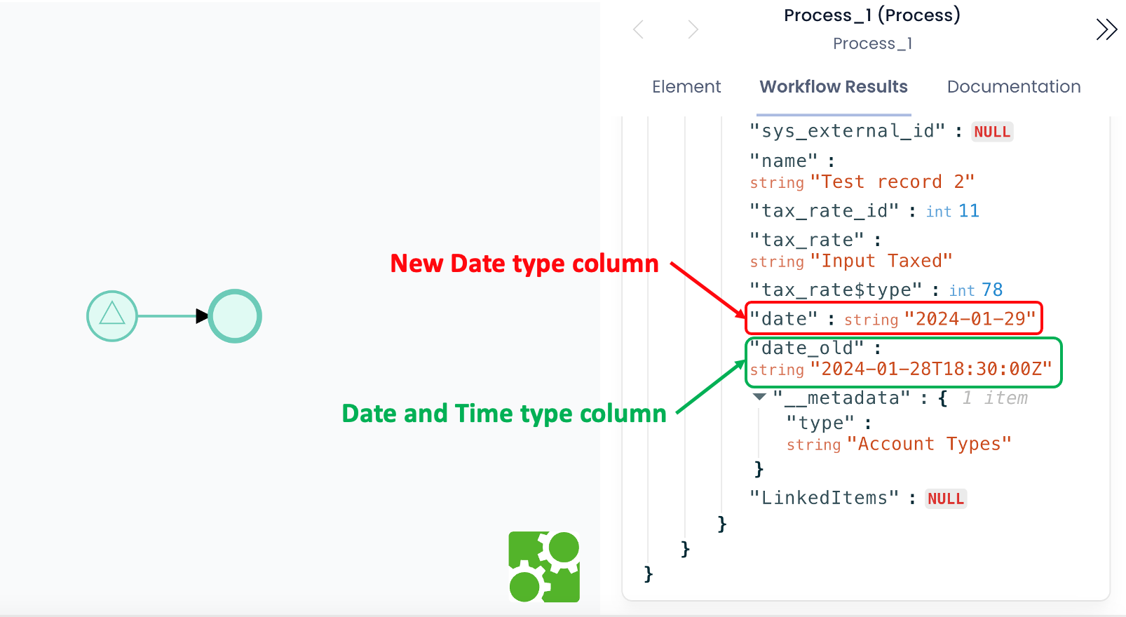 Image showing the difference in Date and Time type and Date type values at database level