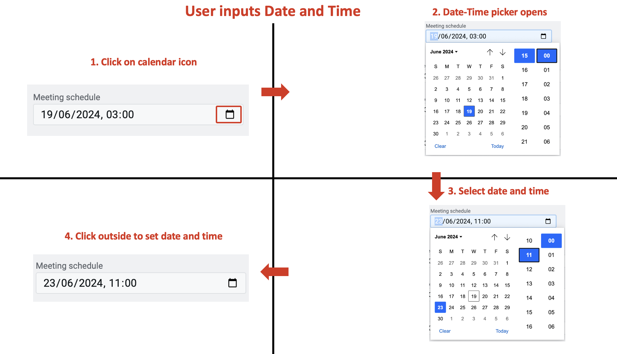 Image showing how users can set date-time element using Date-time picker