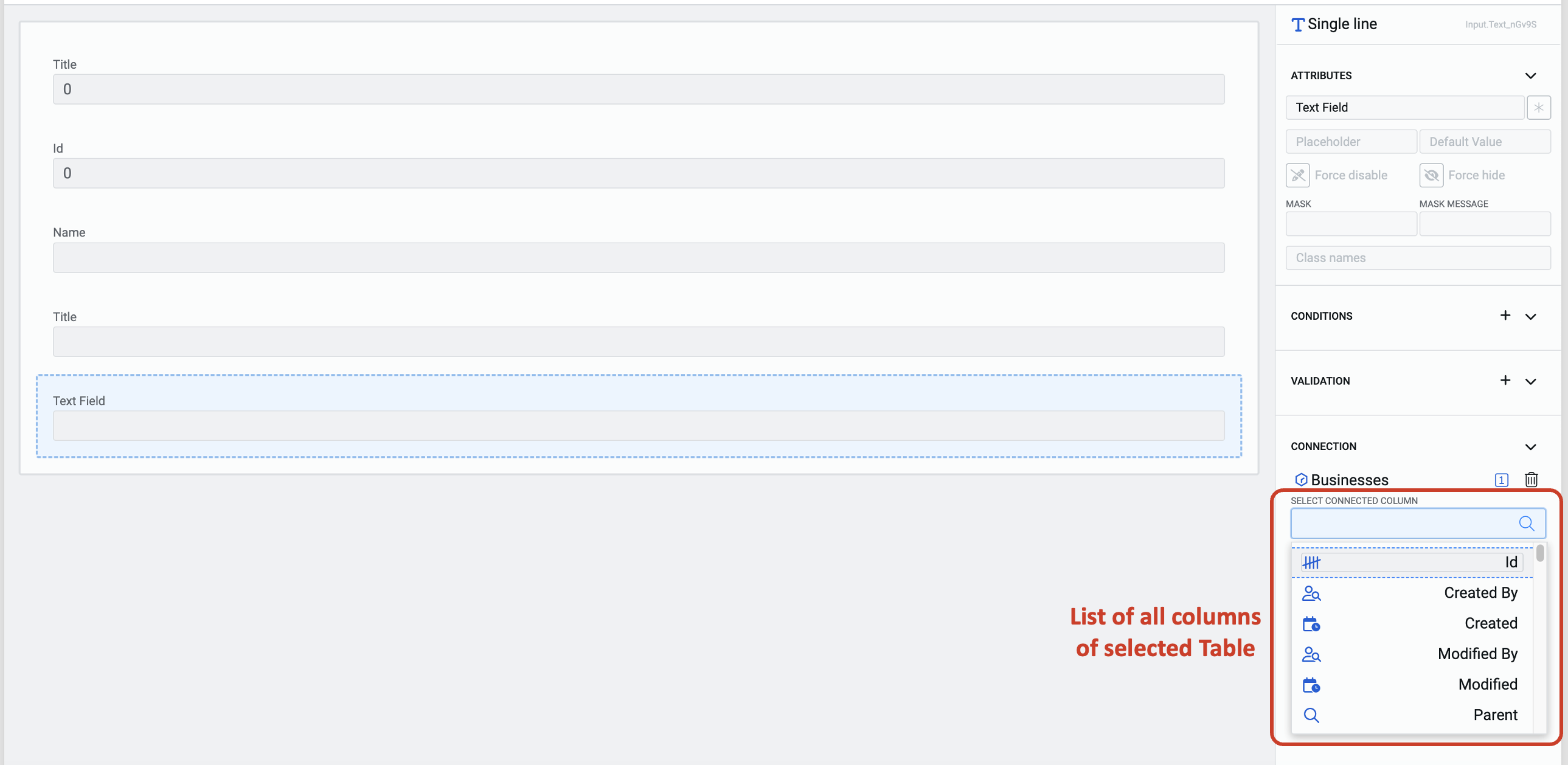 How to configure connection with data table? | Rapid Platform Docs