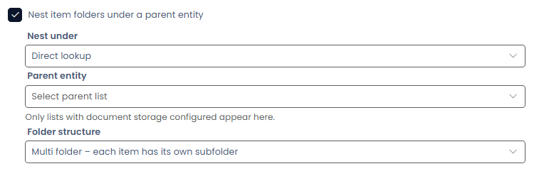 Folder nesting enabled showing configuration