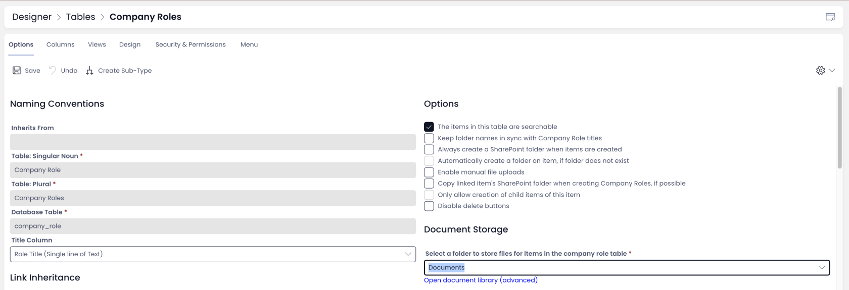 Document Storage options has not been chosen