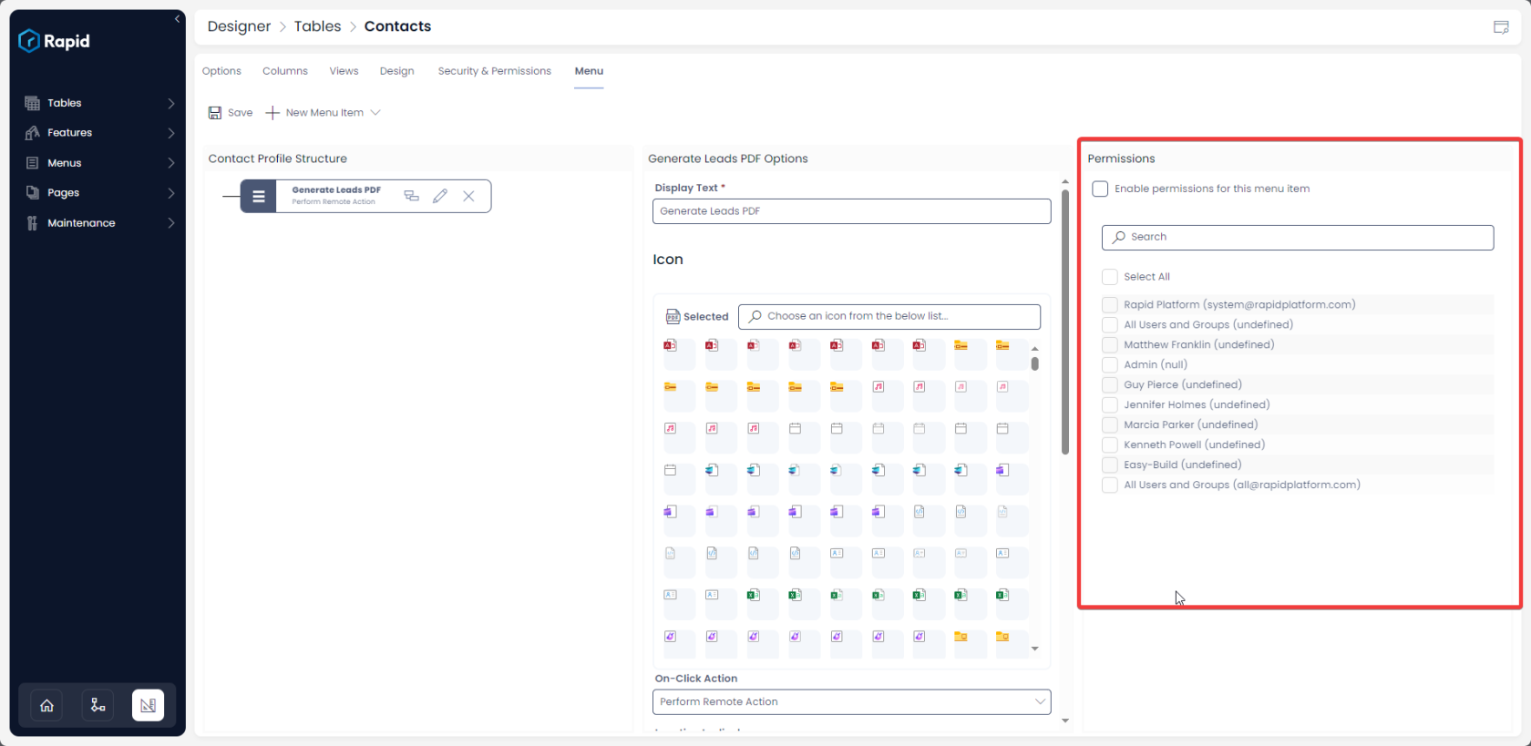 How to set Permissions for a Menu button | Rapid Platform Docs