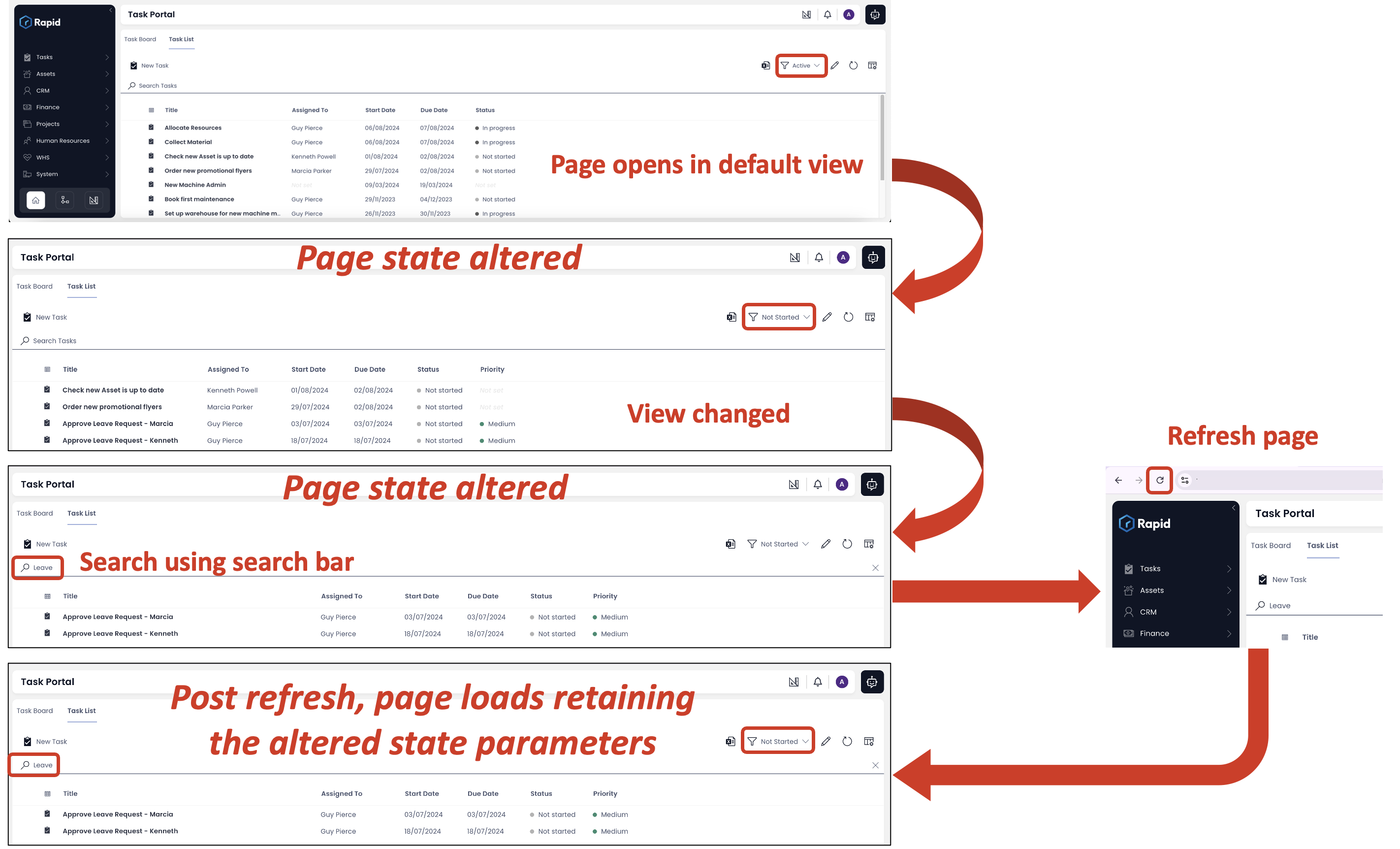 Image showing how the page state is retained post refresh