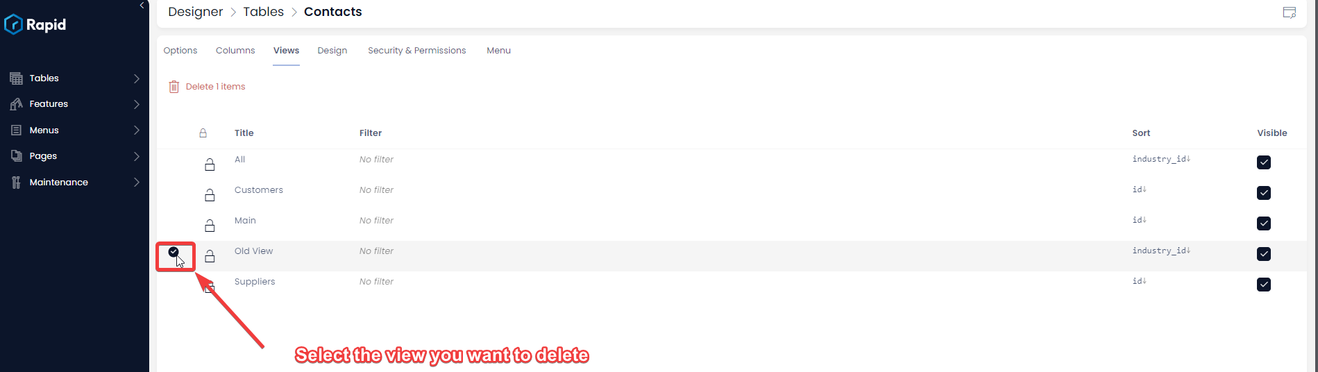How to edit / delete table views in Designer | Rapid Platform Docs