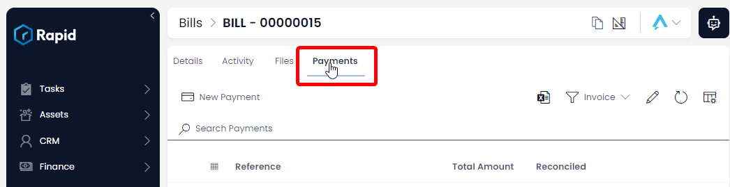 Click on the Payments Tab