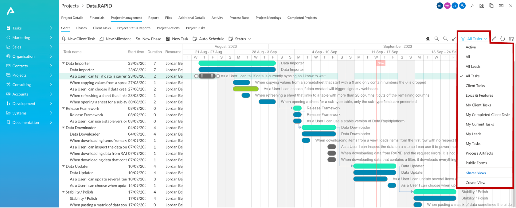 Filtering and Sorting Tasks | Rapid Platform Docs